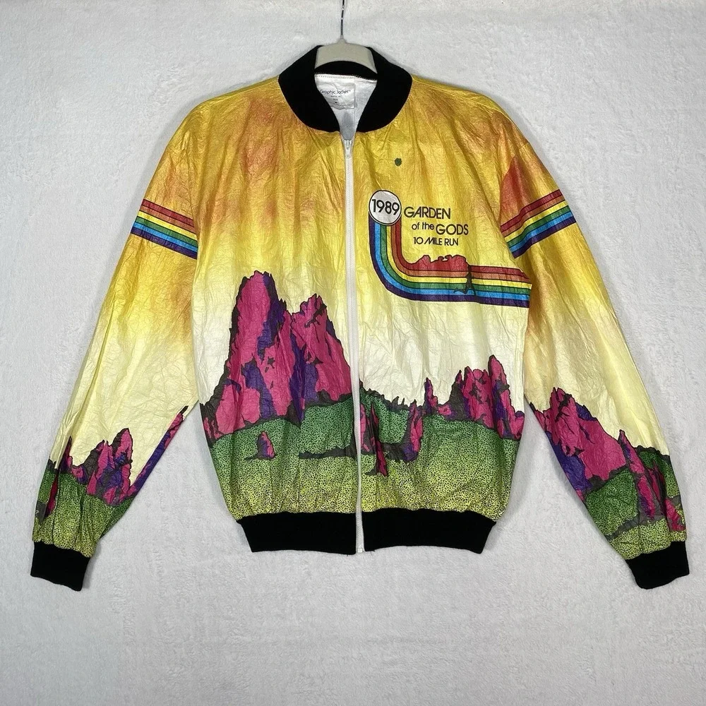 Vtg‎ 1989 Garden of the Gods 10 Mile Run Tyvek Jacket M 80s Neon Retro Running M